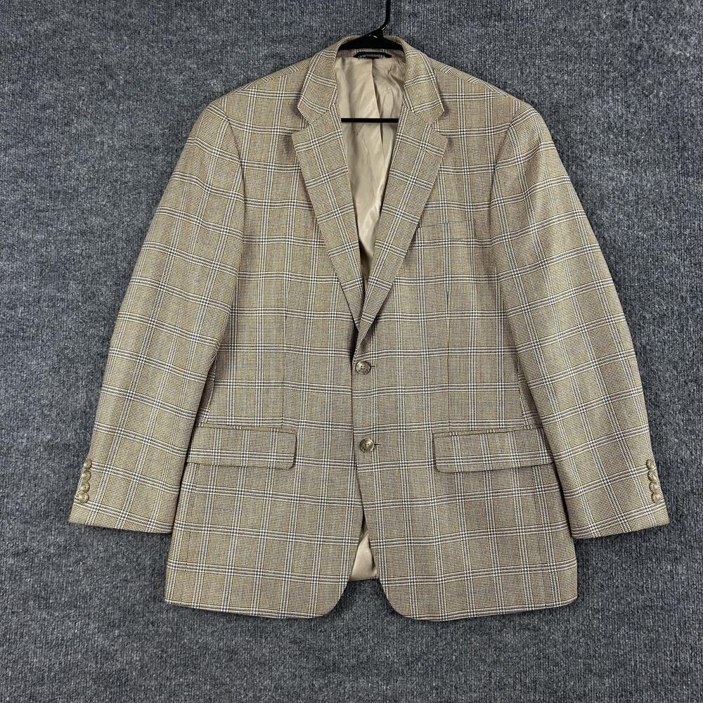 Haspel Blazer Men 40R Beige Silk Wool Plaid SportCoat Business Office Meetings